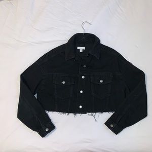 Oversized Cropped Black Denim Jacket